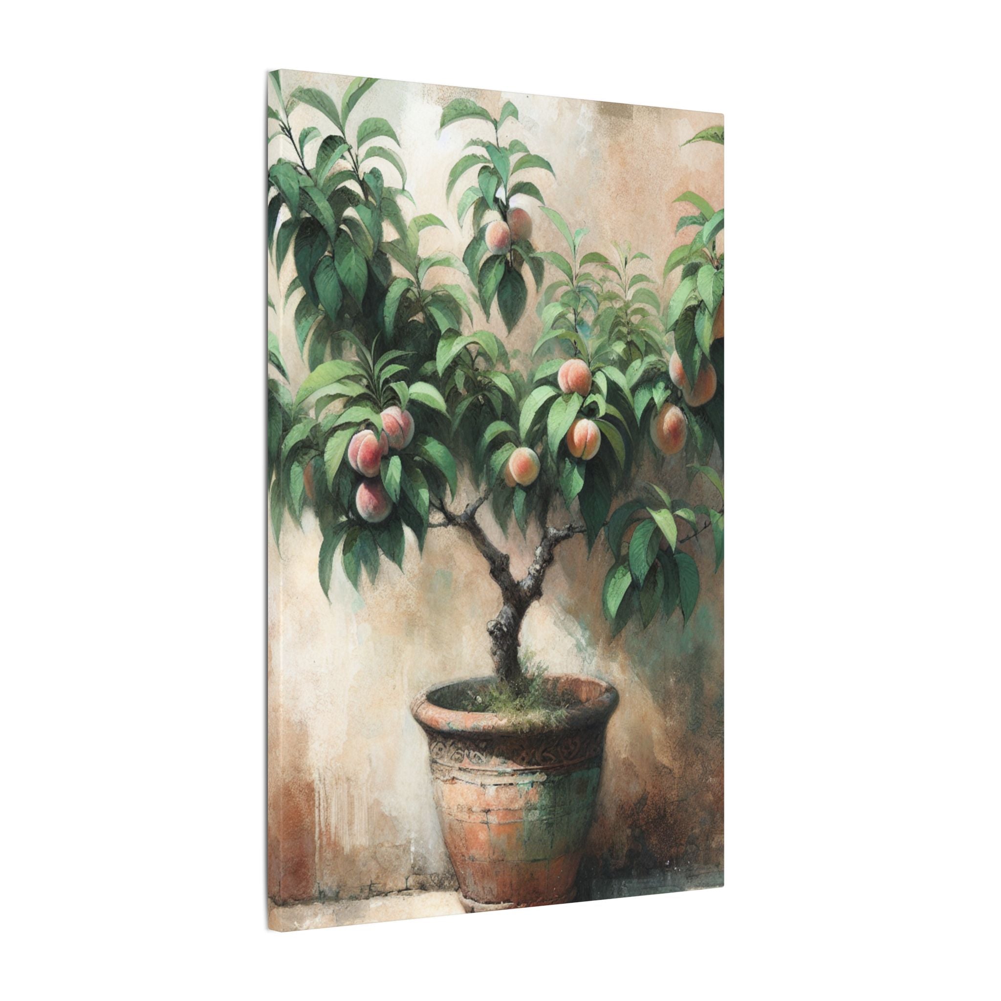 Potted Peach Tree Rustic Canvas