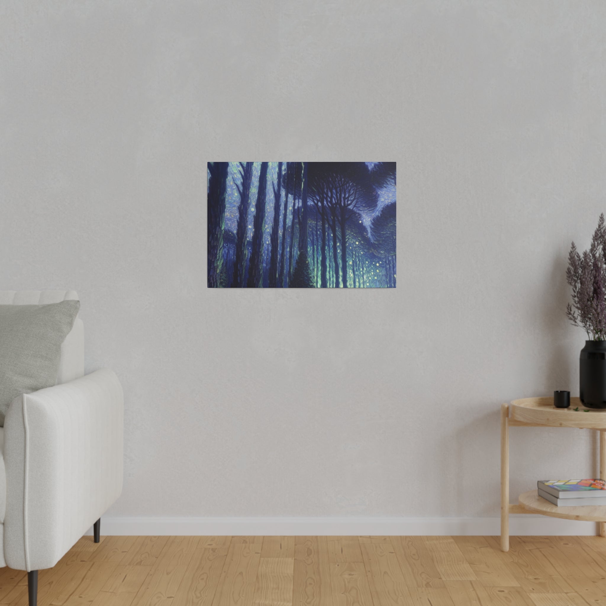 Blue Dark Night Forest Painting Canvas