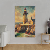 Harbor Illumination Rustic Coastal Wall Art Lighthouse Painting Canvas