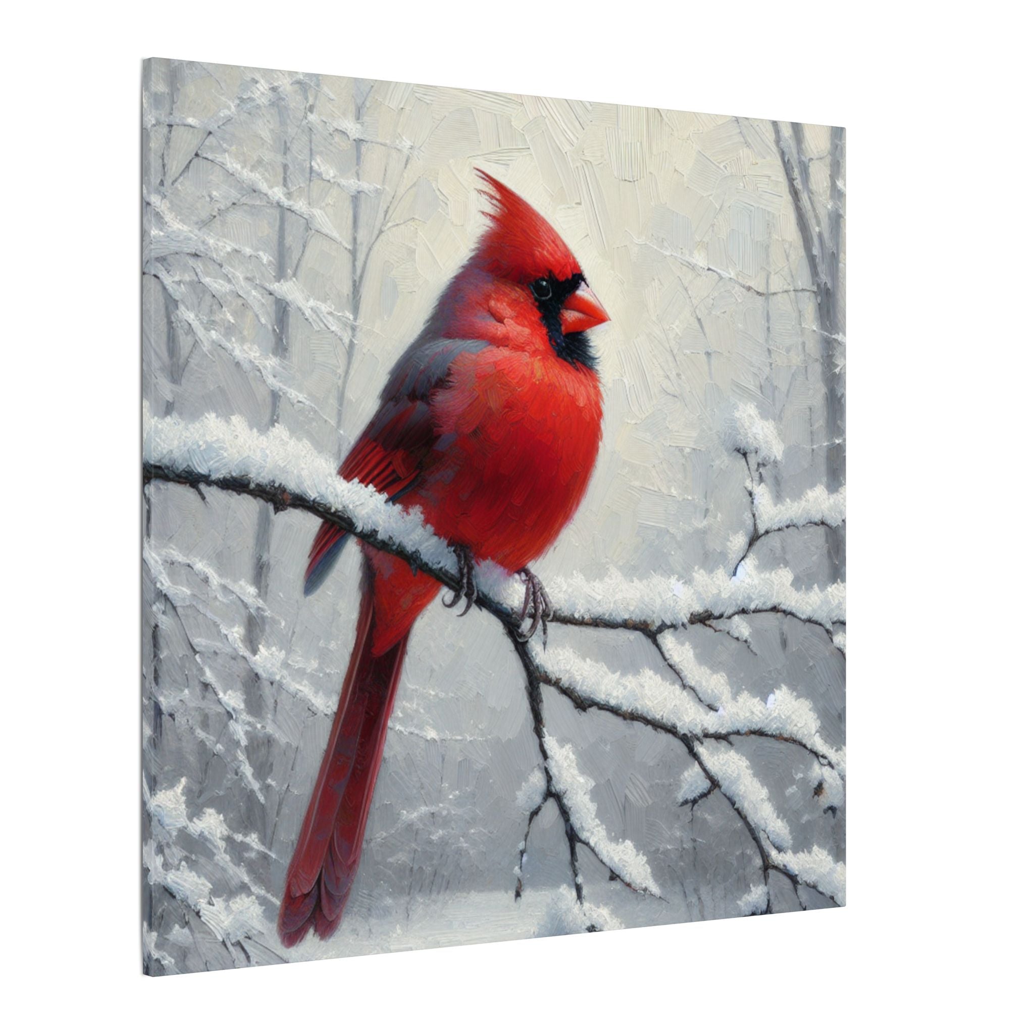 Cardinal in Winter Impressionist Canvas
