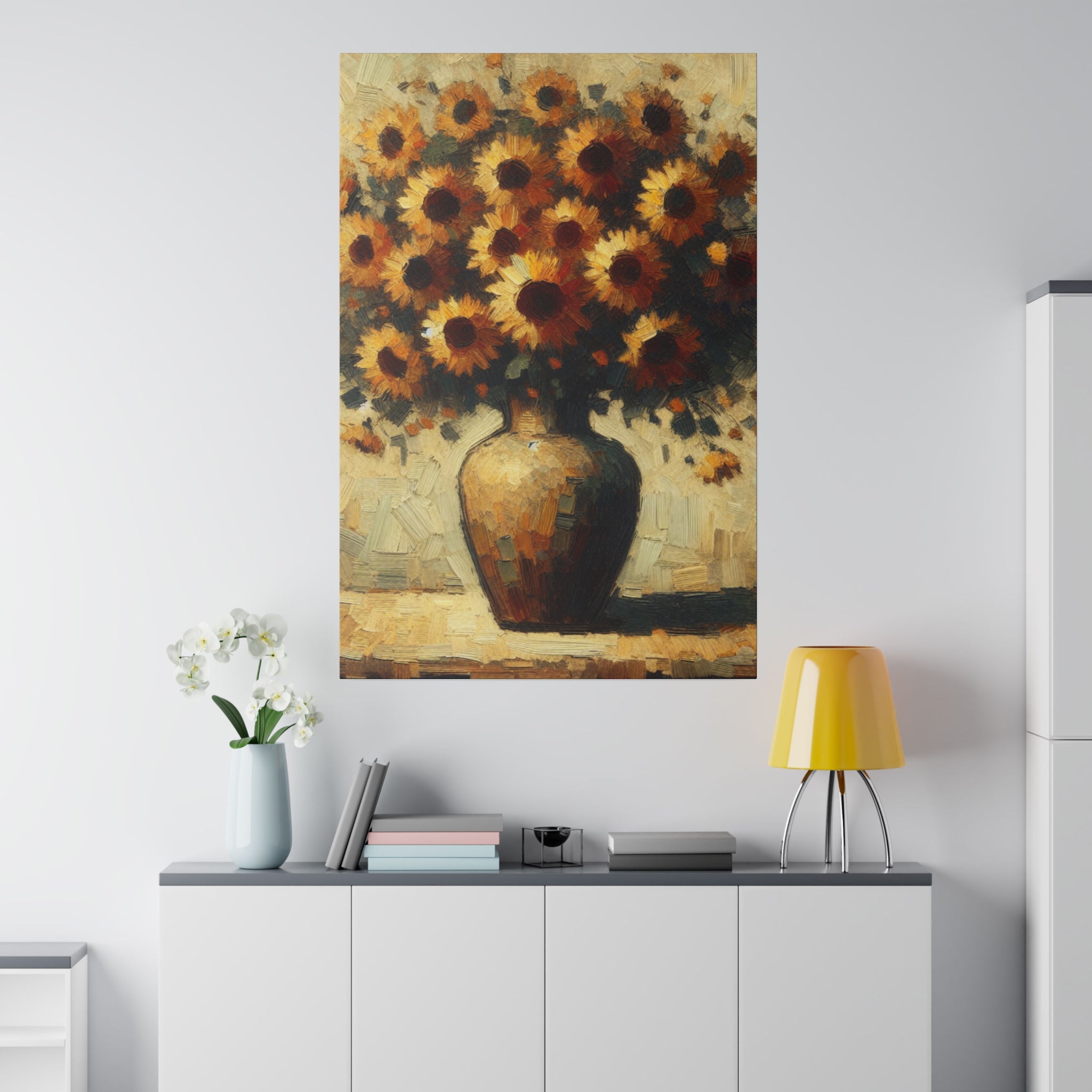 Timeless Blossoms Flowers In Vase Sunflower Painting Canvas