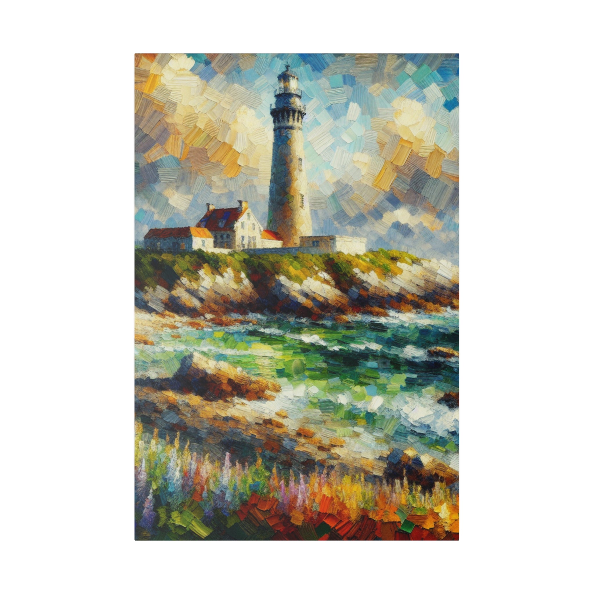 Beacon Brushstrokes Coastal Wall Art Lighthouse Painting Canvas