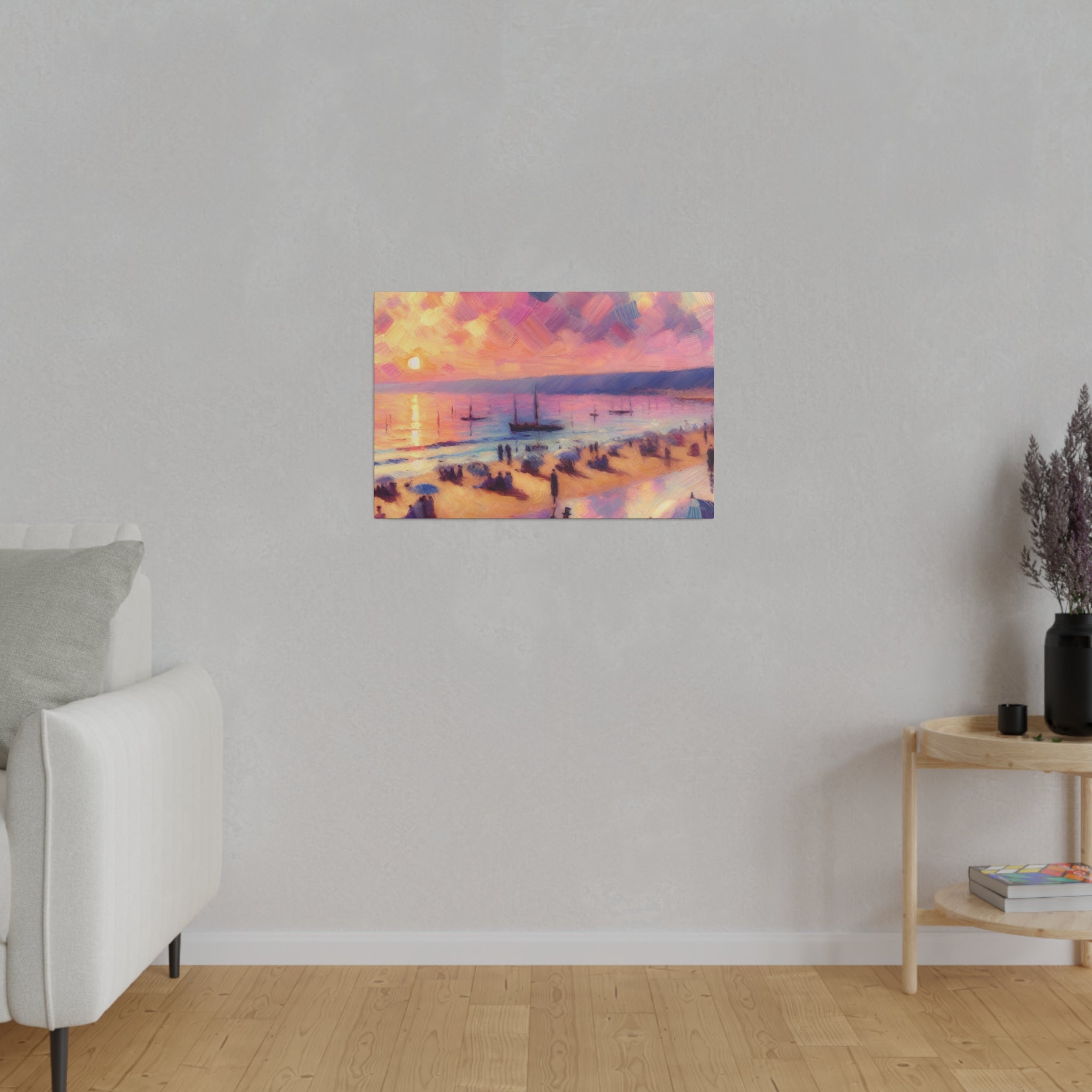 Serene Shorescape Pastel Colored Beach Painting Canvas