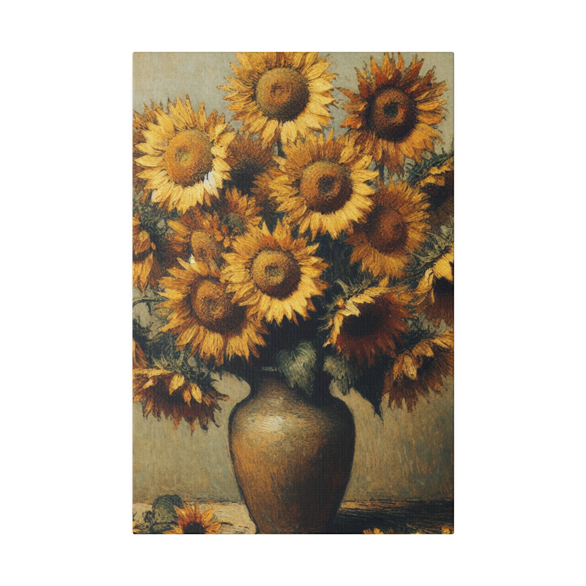 Aged Blooms Flowers In Vase Sunflower Painting Canvas