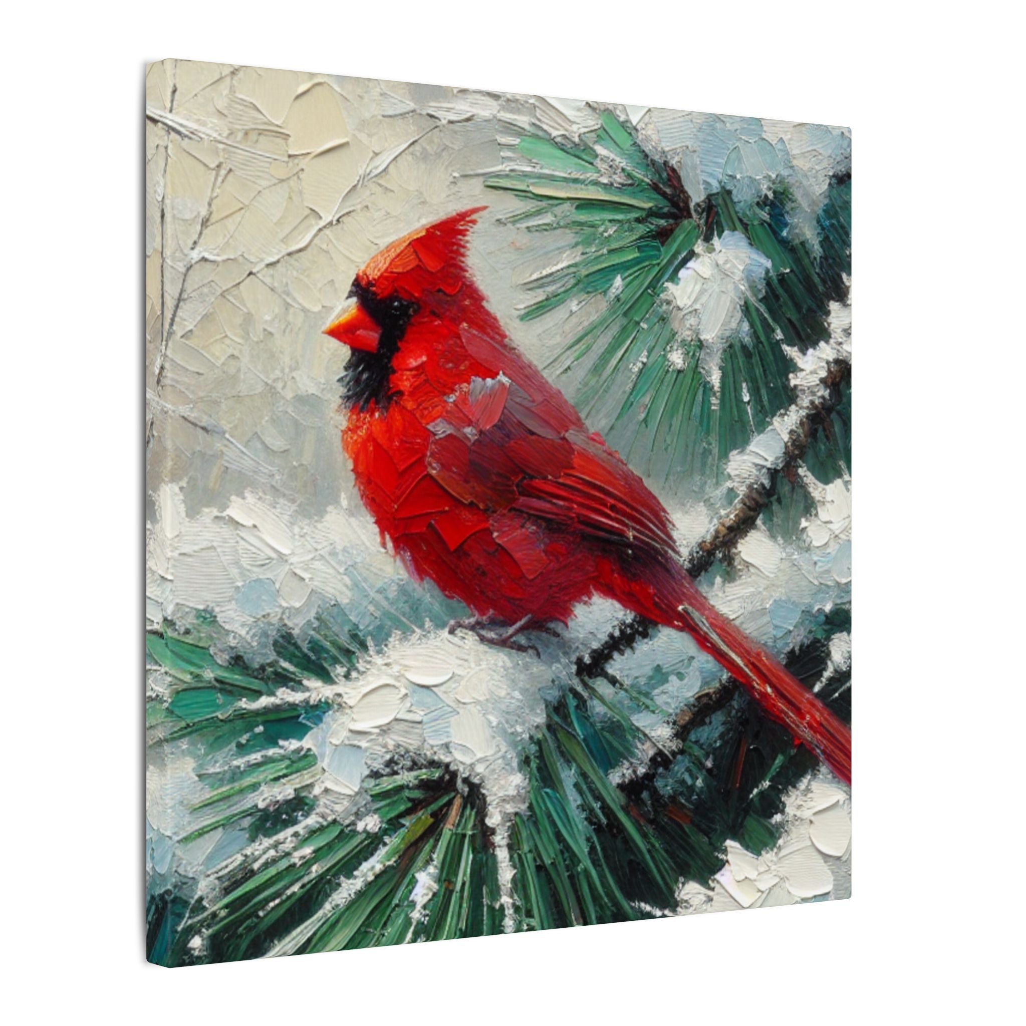 Cardinal on a Snowy Pine Canvas