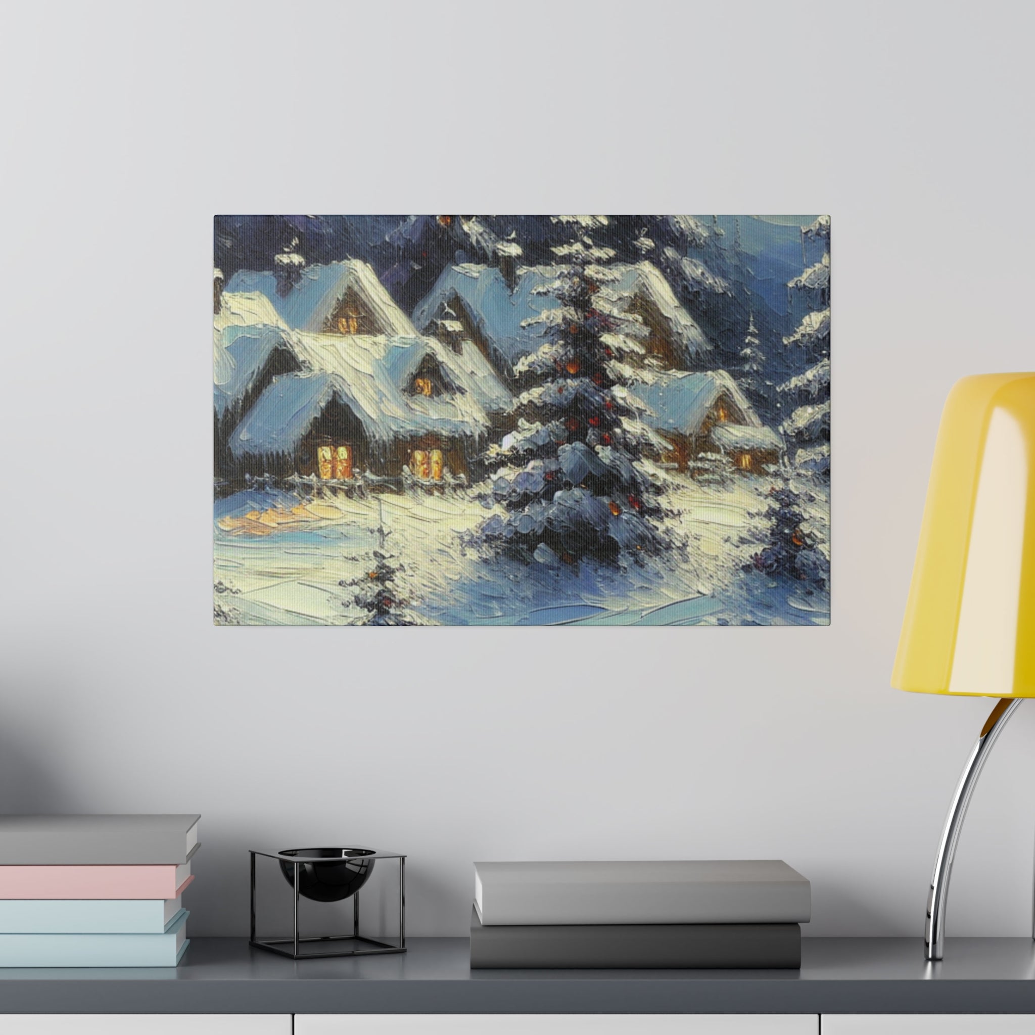 Cozy Cottages Expressionist Snowscape Winter Painting Canvas