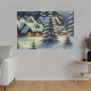 Cozy Cottages Expressionist Snowscape Winter Painting Canvas