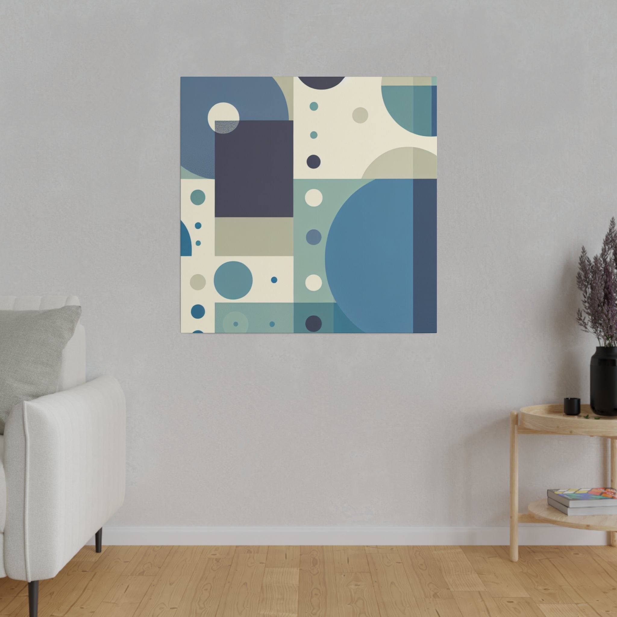 Neutral Green Blue Geometric Mid Century Wall Art Canvas