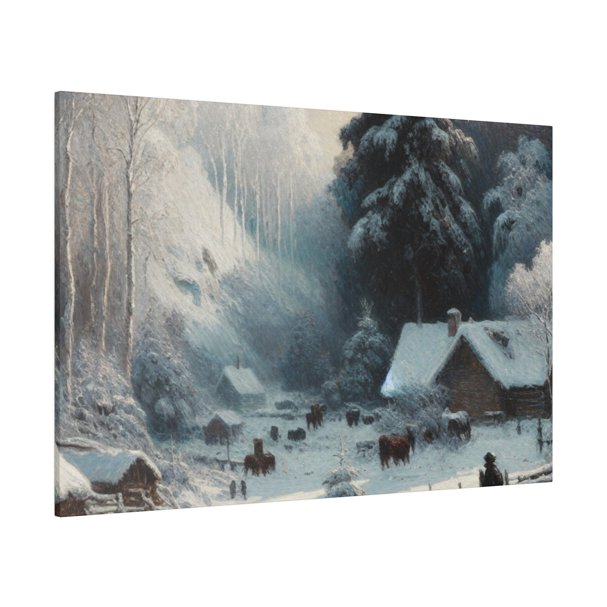 Remote Farm Village Snowscape Winter Painting Canvas