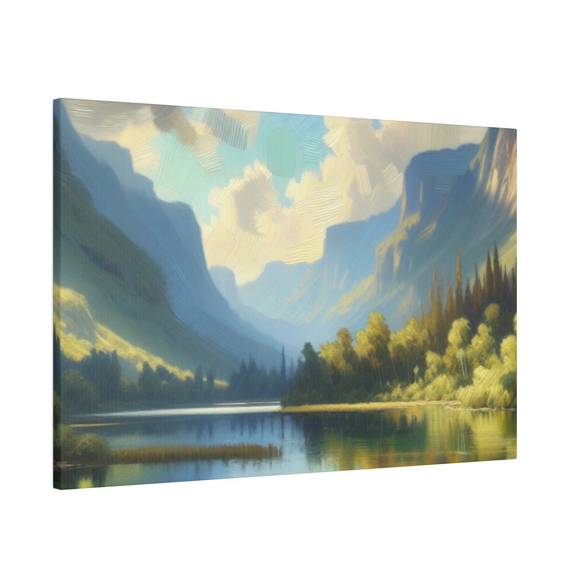 Serene Mountainous Still Water Lake Painting Canvas