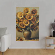 Aged Blooms Flowers In Vase Sunflower Painting Canvas