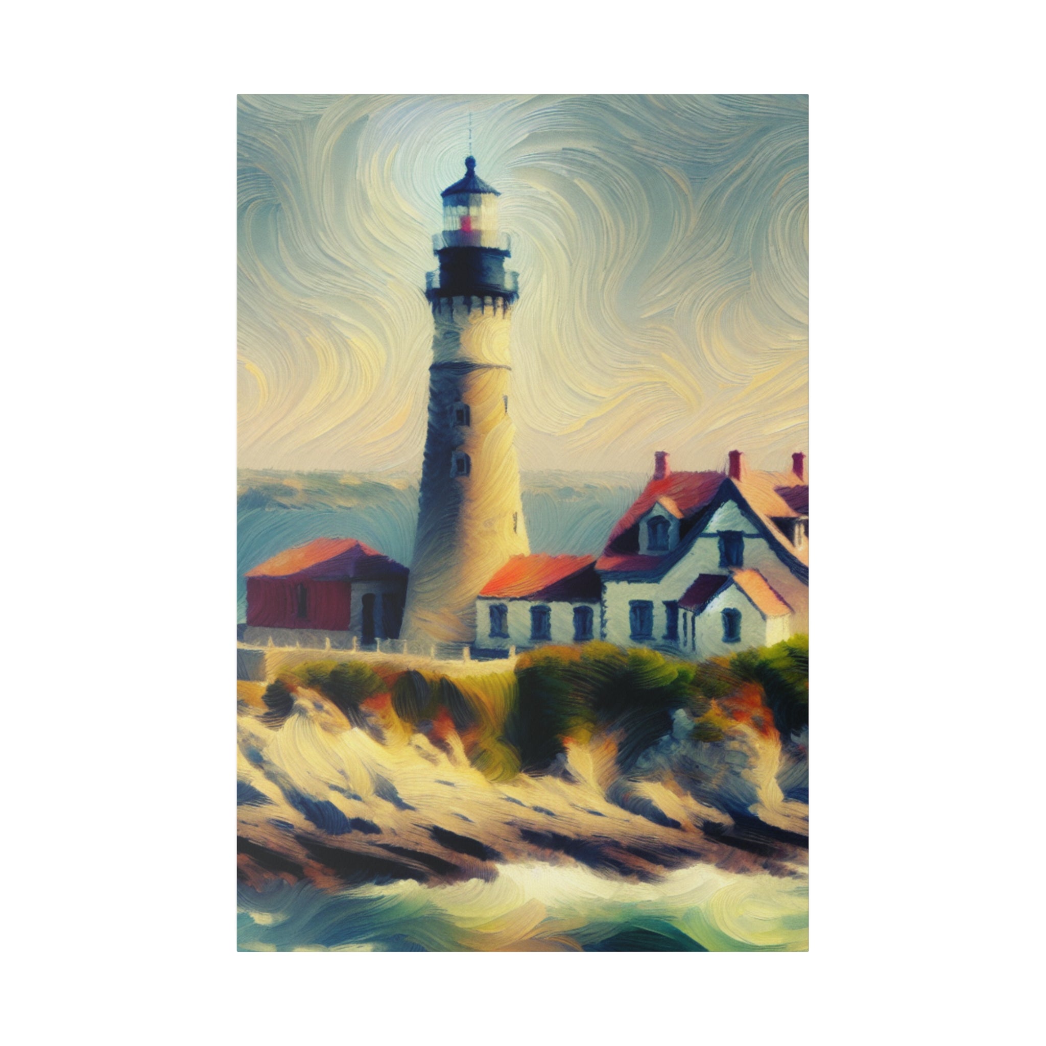 Impressionist Beacon Coastal Wall Art Lighthouse Painting Canvas