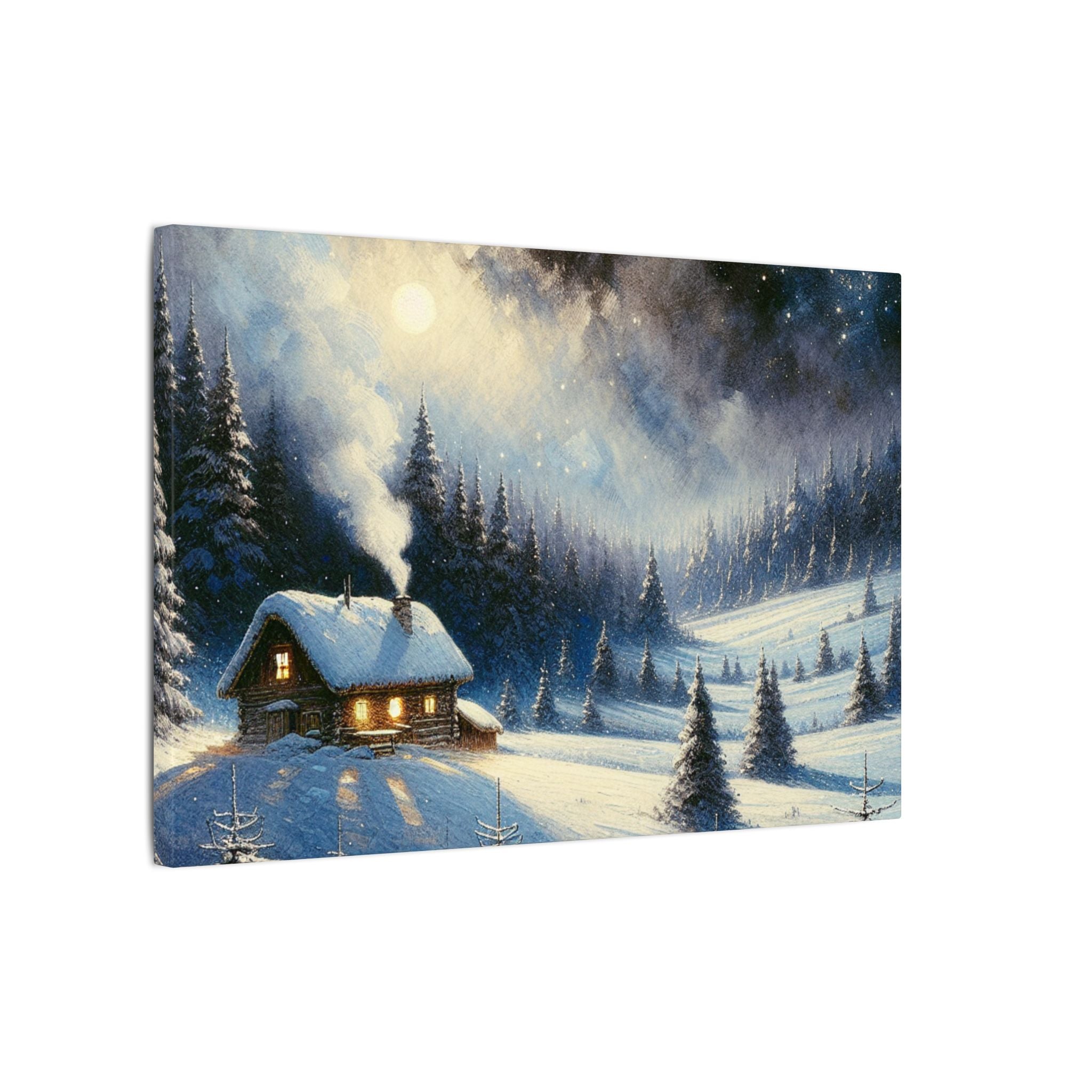 Cozy Cabin Winter Night Canvas