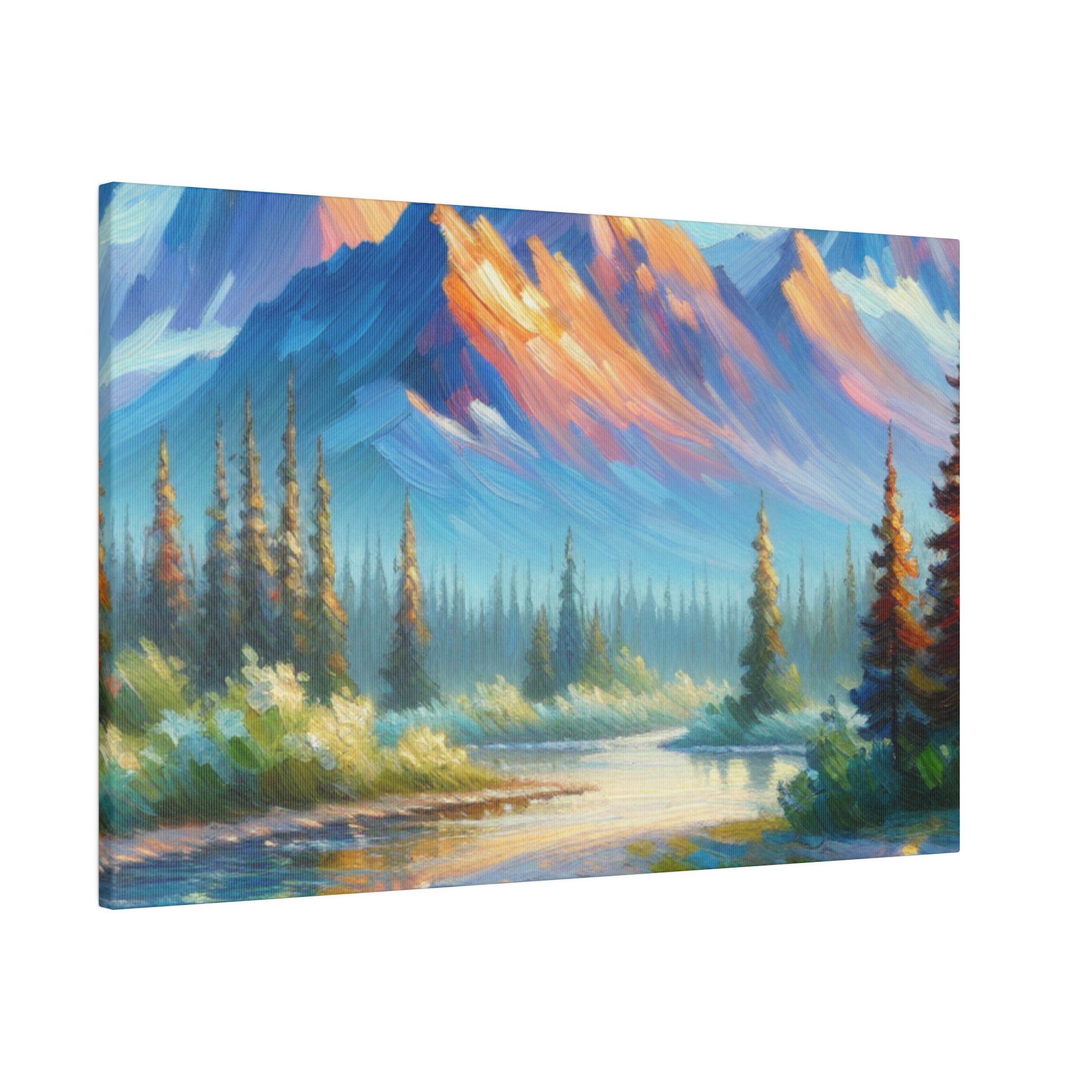 Majestic Peaks River Mountain Landscape Painting Canvas