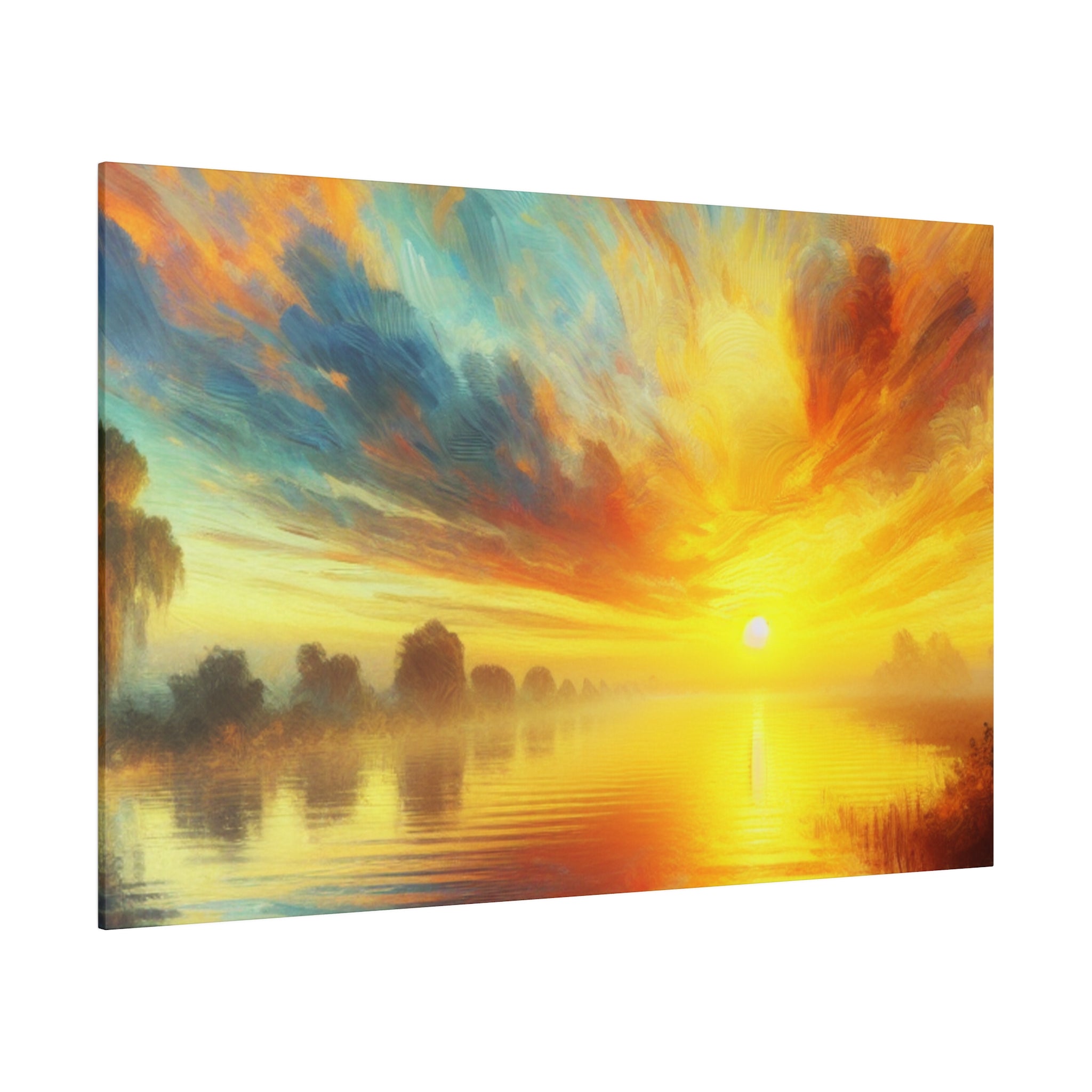 Tranquil Water Nature Sunrise Painting Canvas