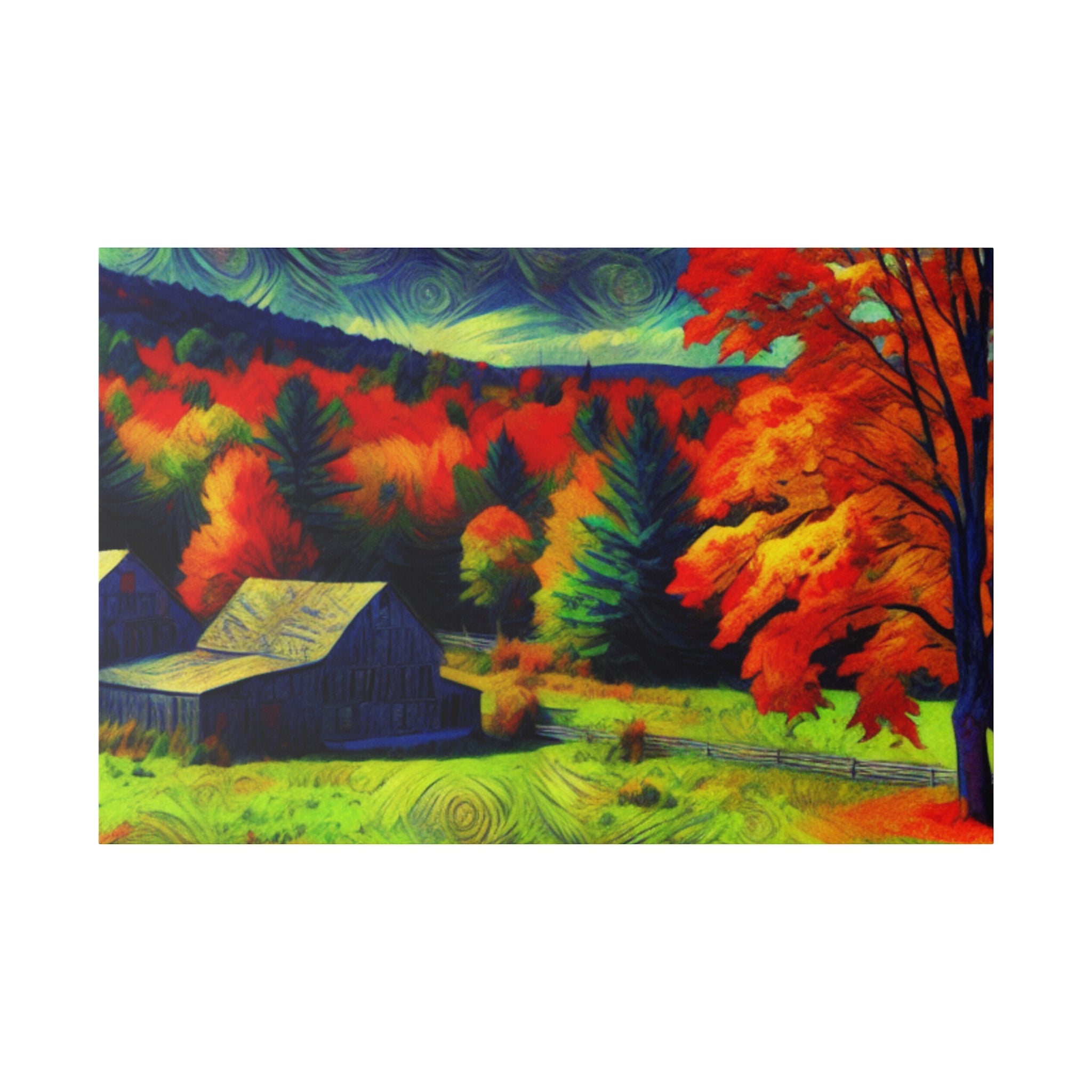 Autumn's Verdant Whisper Farmhouse Fall Painting Canvas