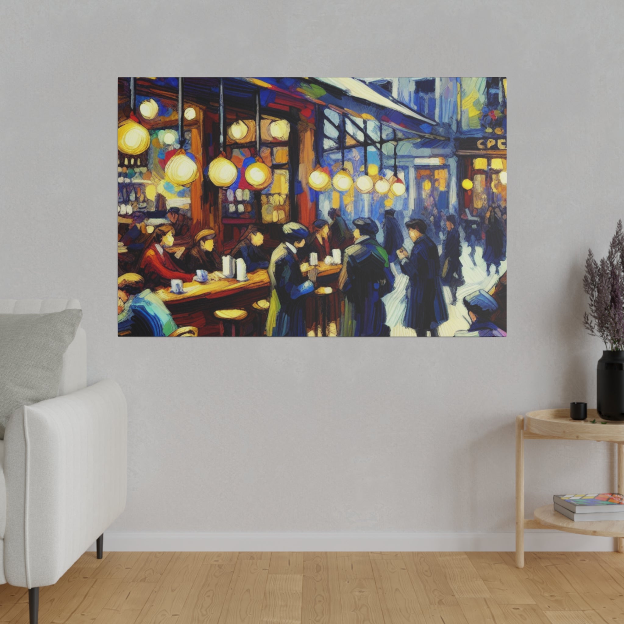 Vintage European Street Cafe Artwork Painting Canvas