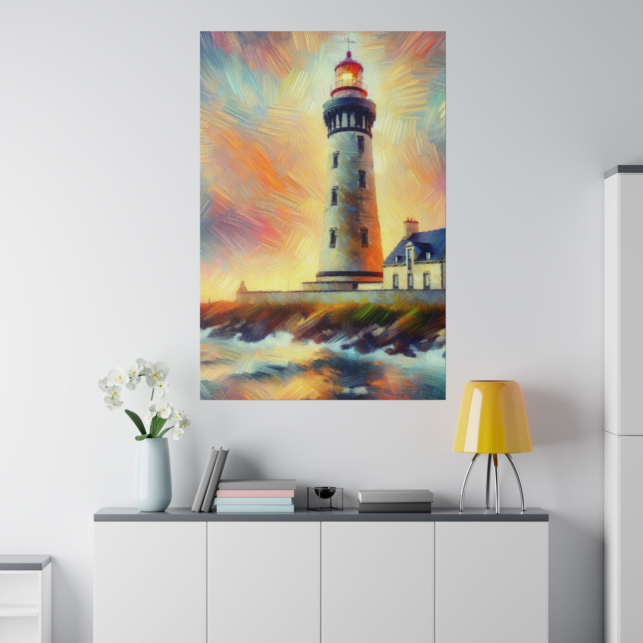 Luminous Beacon Coastal Wall Art Lighthouse Painting Canvas