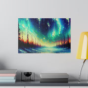 Northern Lights Painting | Northern Forest Sky Scene | Winter Artwork Canvas