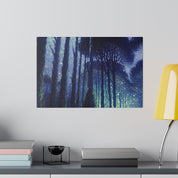 Blue Dark Night Forest Painting Canvas