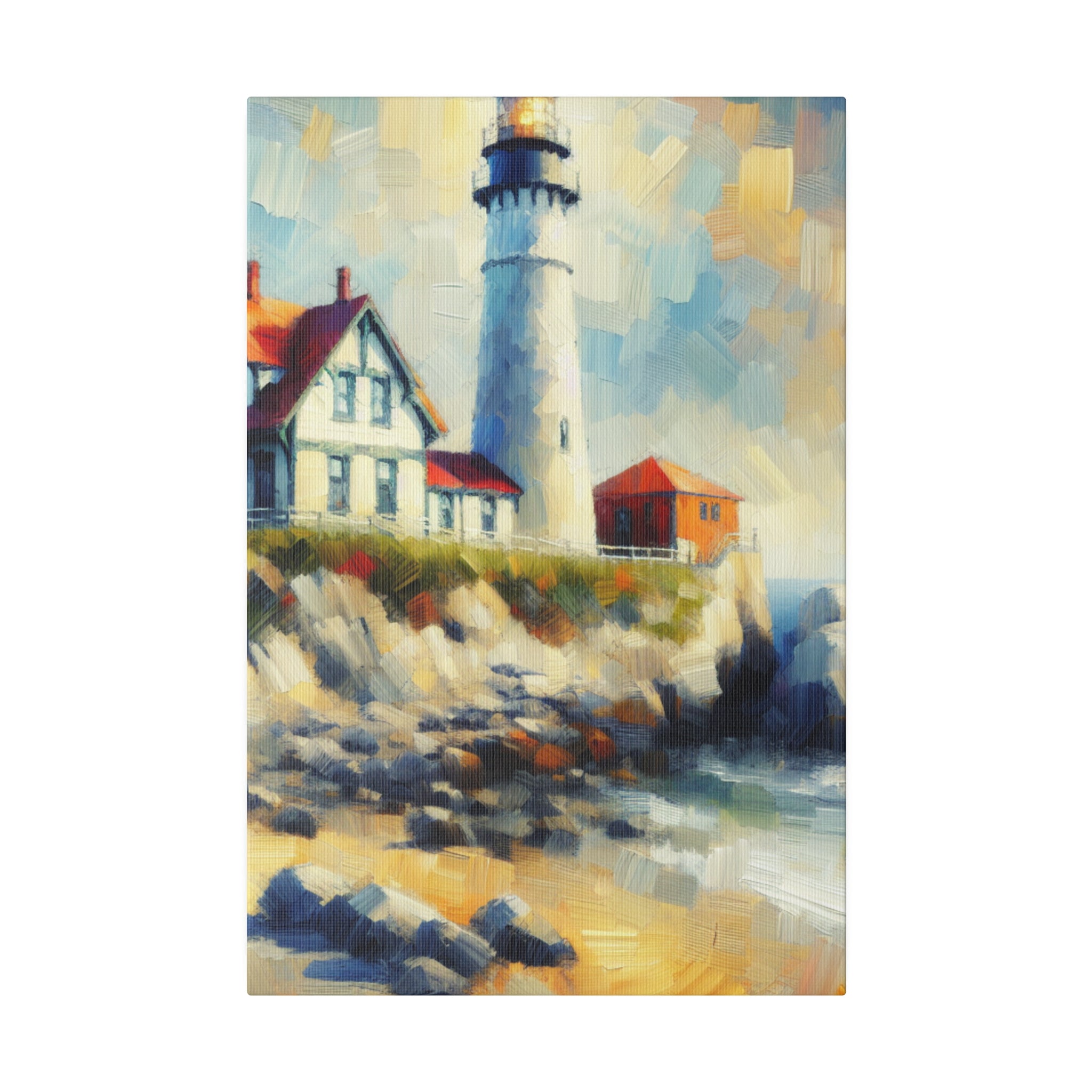 Misty Beacon Coastal Wall Art Lighthouse Painting Canvas