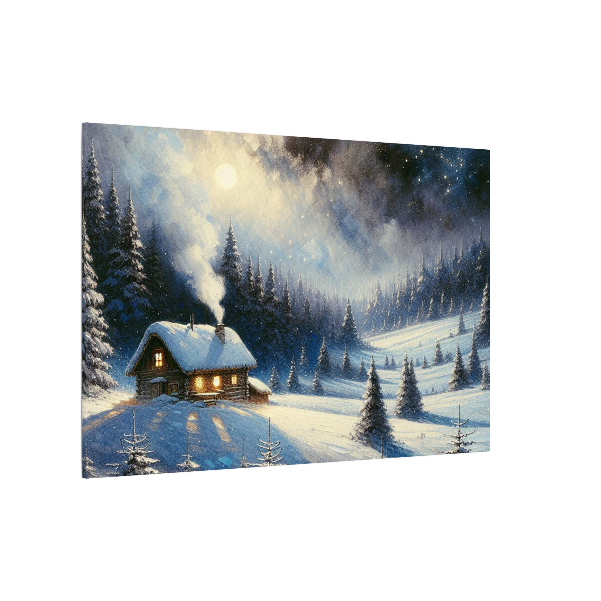 Cozy Cabin Winter Night Canvas