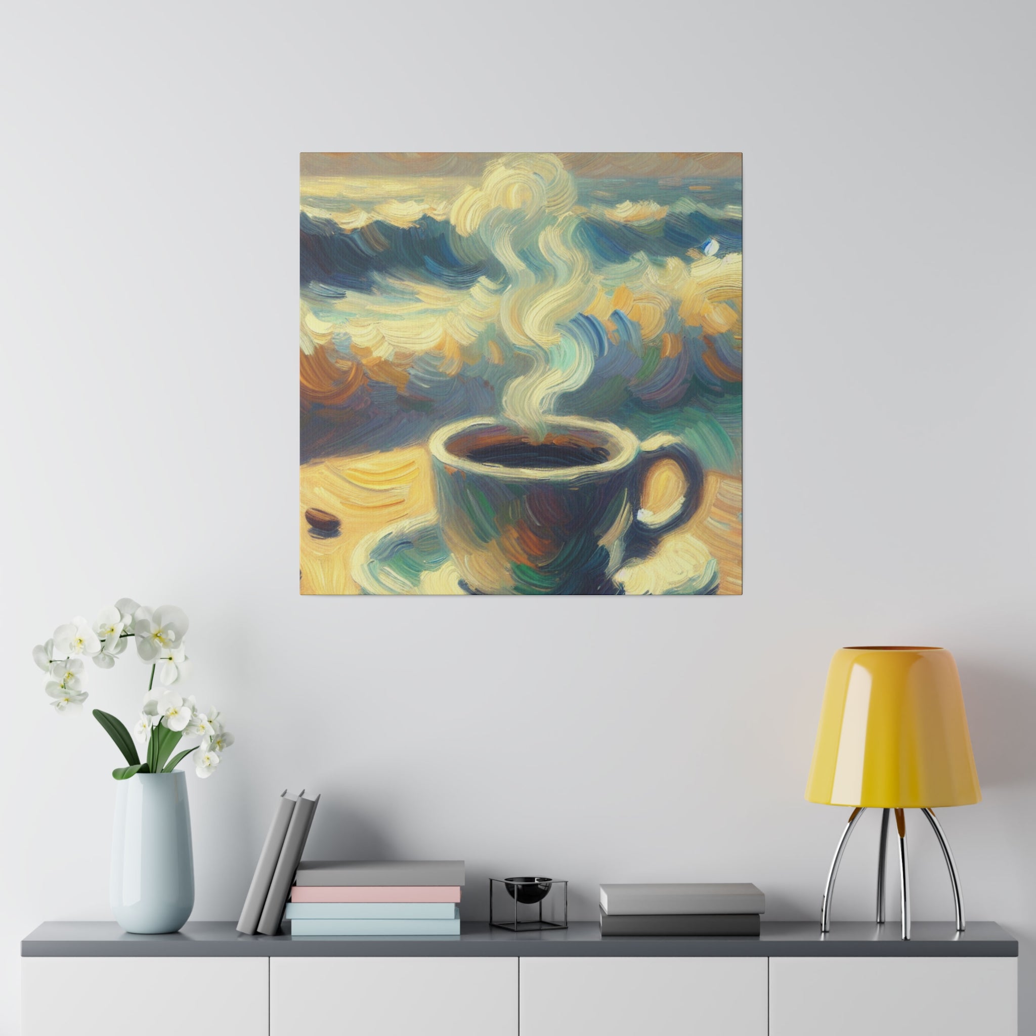 Ocean Waves Sunrise Coffee Painting Canvas