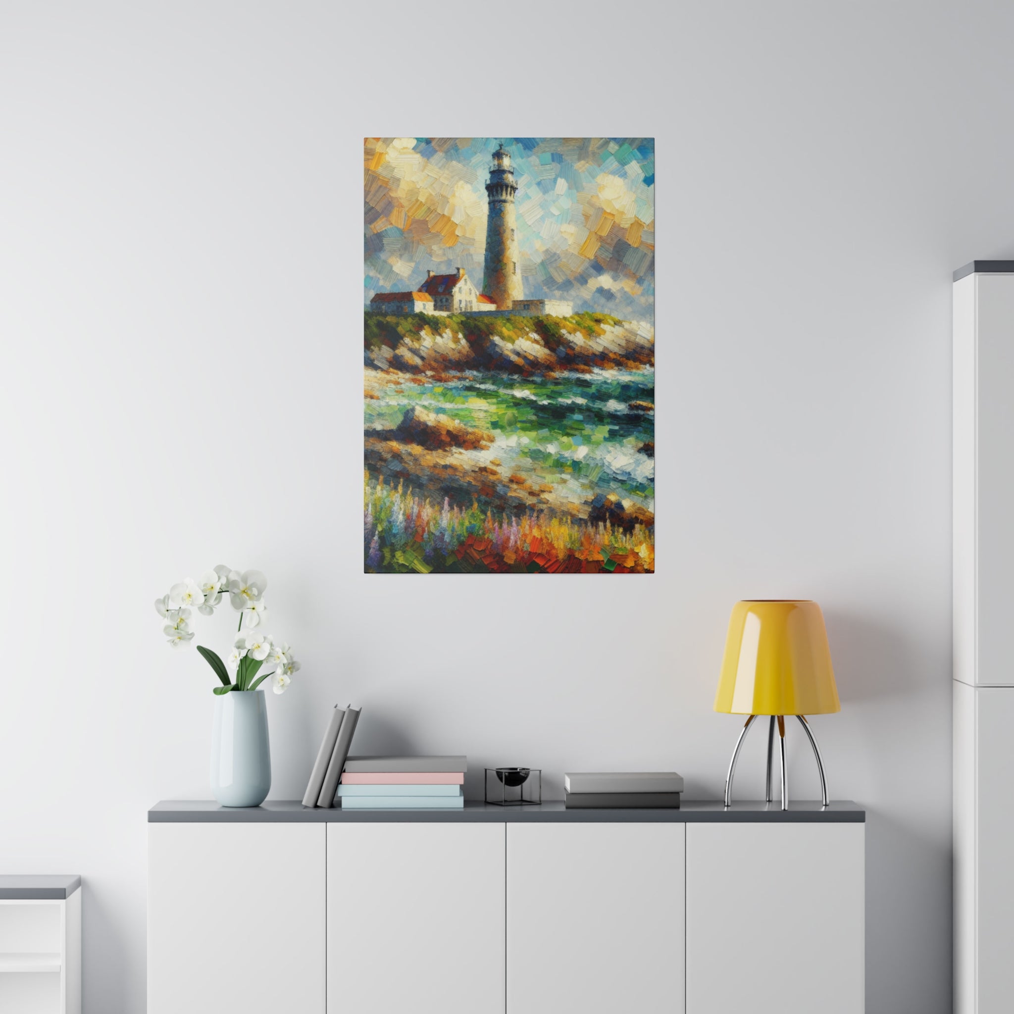 Beacon Brushstrokes Coastal Wall Art Lighthouse Painting Canvas