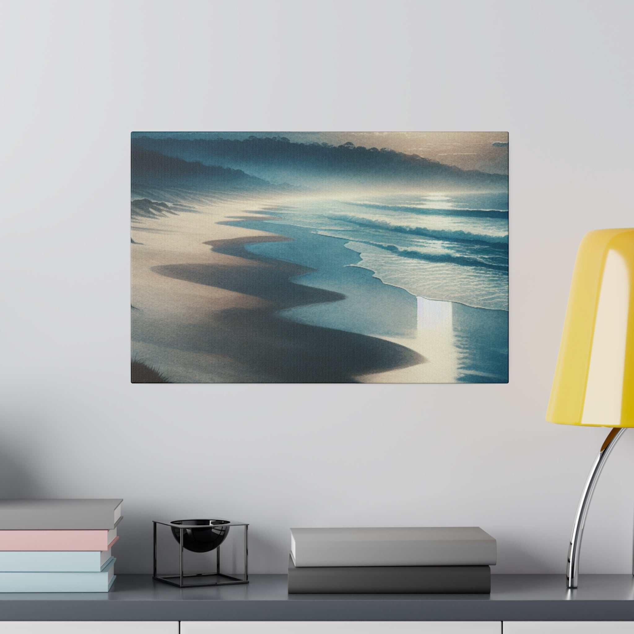 Blue Tranquil Tonalism Beach Painting Canvas