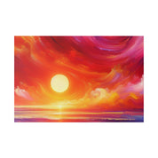 Aurora's Scarlet Veil Sunset Painting Canvas