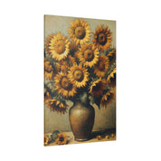 Aged Blooms Flowers In Vase Sunflower Painting Canvas