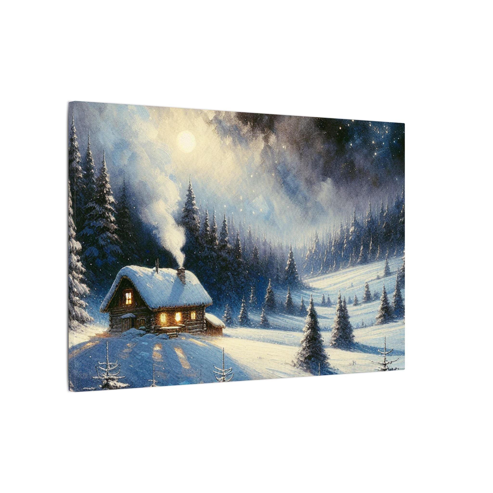 Cozy Cabin Winter Night Canvas