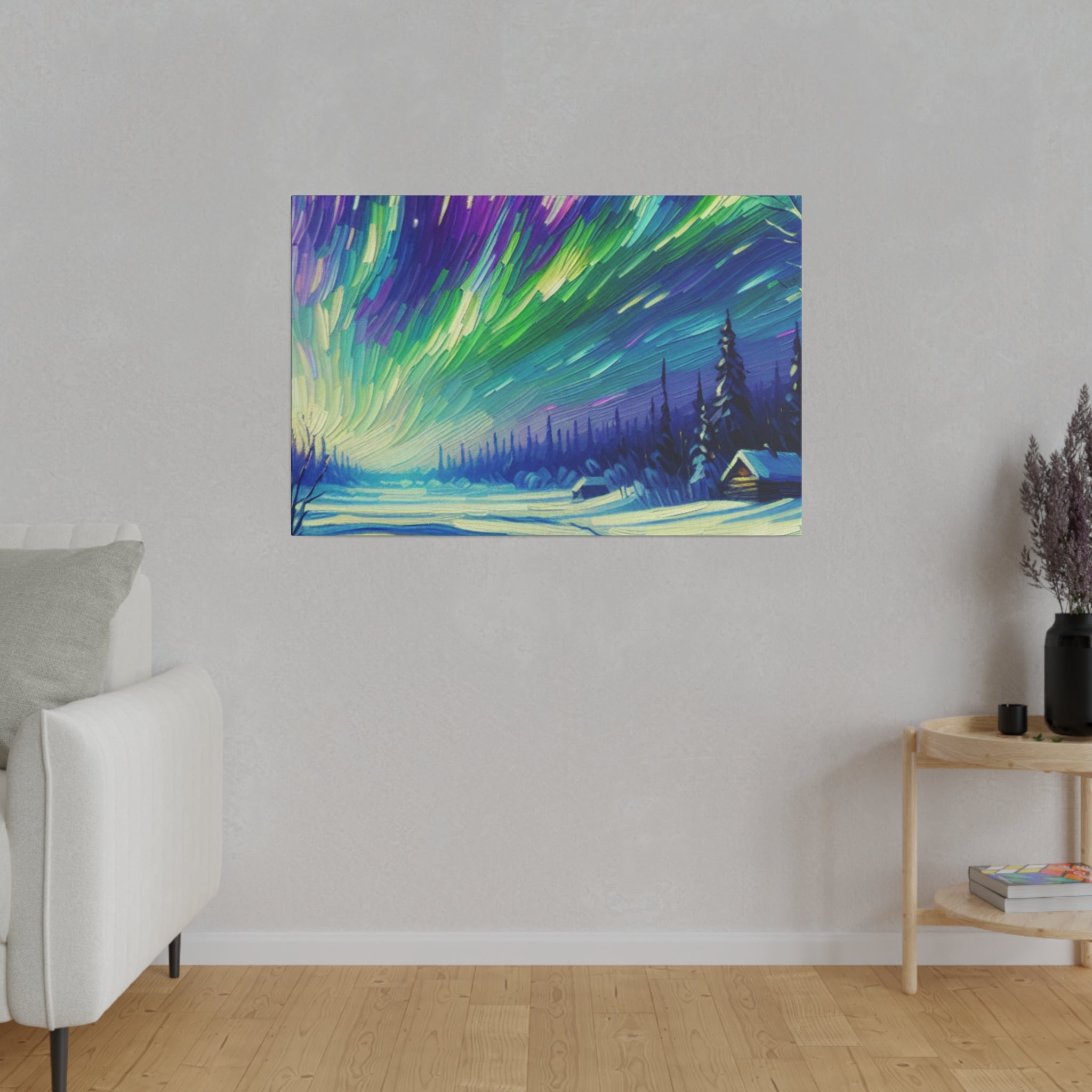 Nocturnal Hues Northern Lights Skycape Painting Canvas