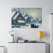 Snowy Village Snowscape Expressionist Artwork Winter Painting Canvas