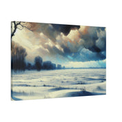 Snowscape Painting | Snowy Farmland Field Scene | Winter Artwork Canvas