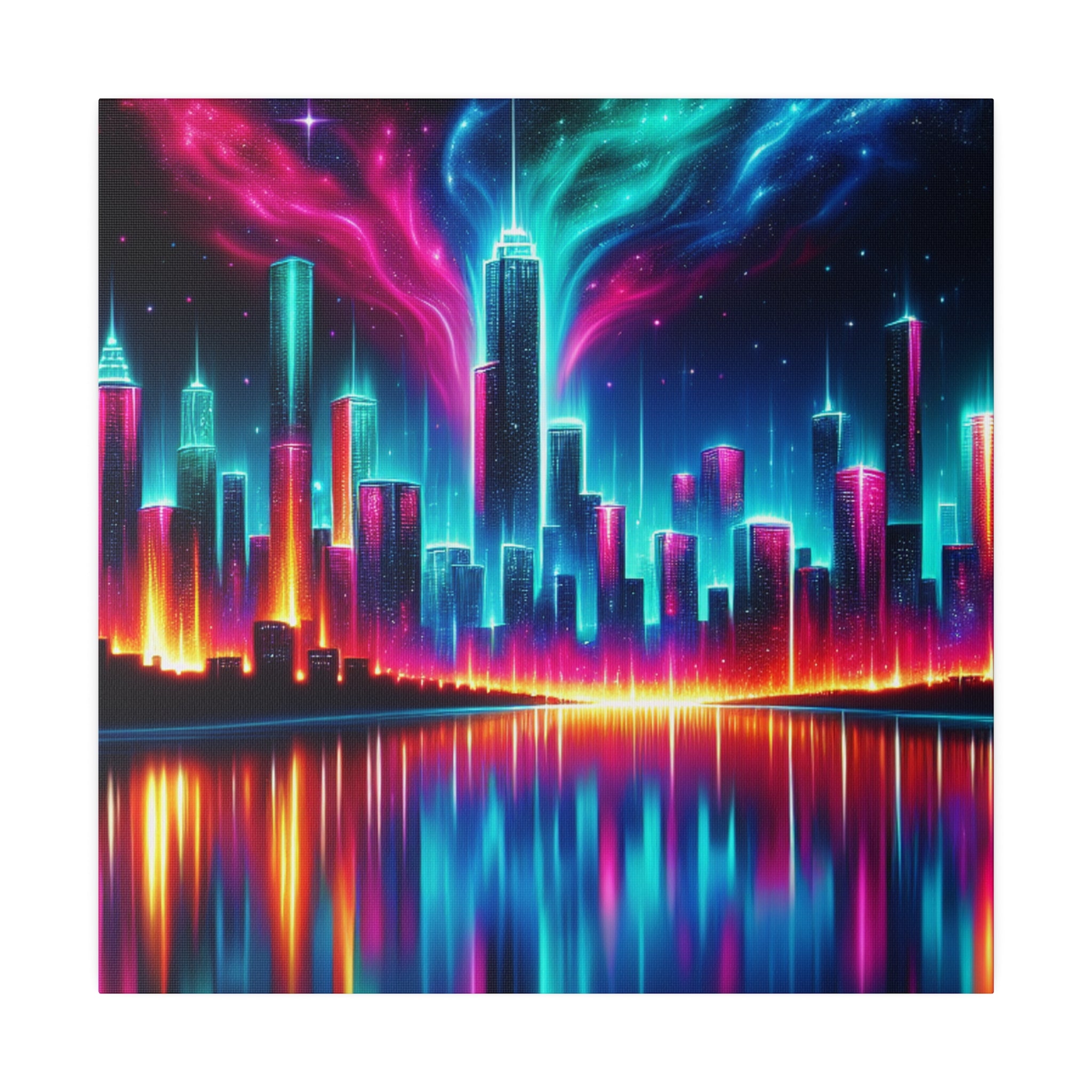 Surreal Neon Art Cityscape City Painting Canvas