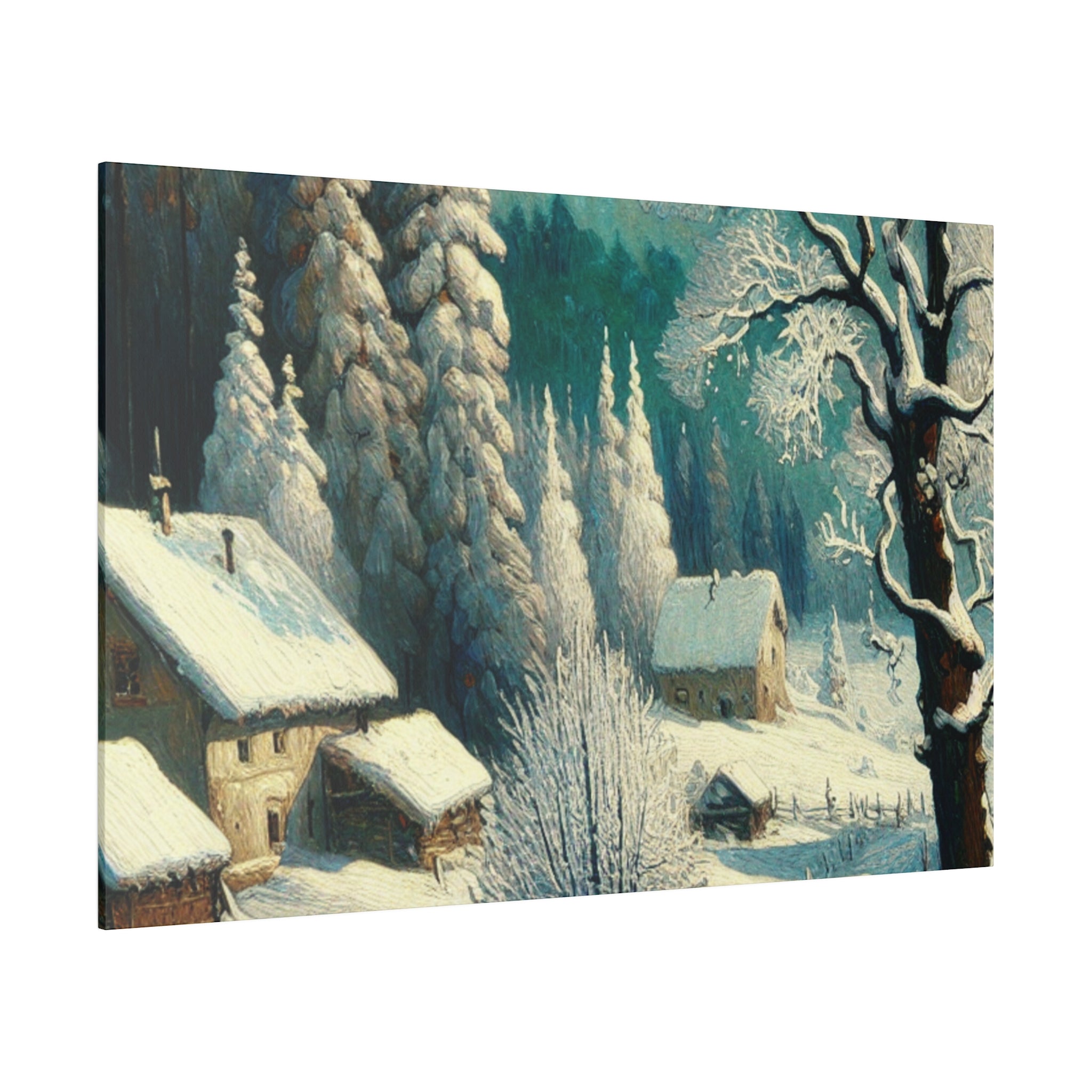 Frost-Kissed A Vintage Snowscape Impression Winter Painting Canvas