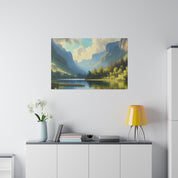 Serene Mountainous Still Water Lake Painting Canvas