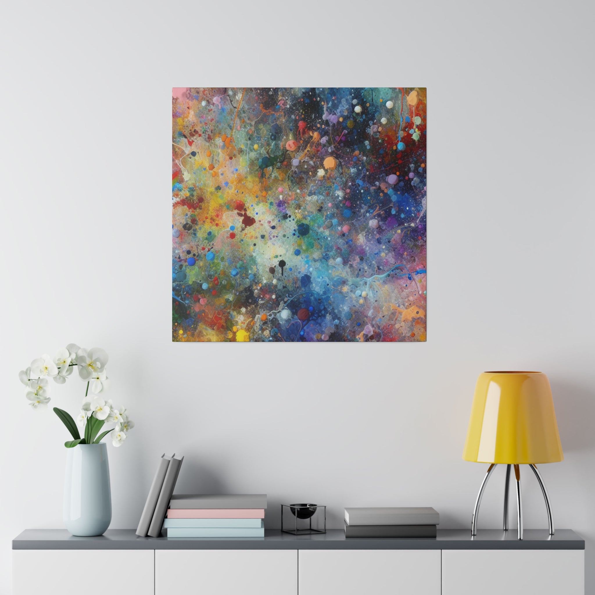 Abstract Yellow Blue Purple Splatter Paint Abstract Modern Art Canvas