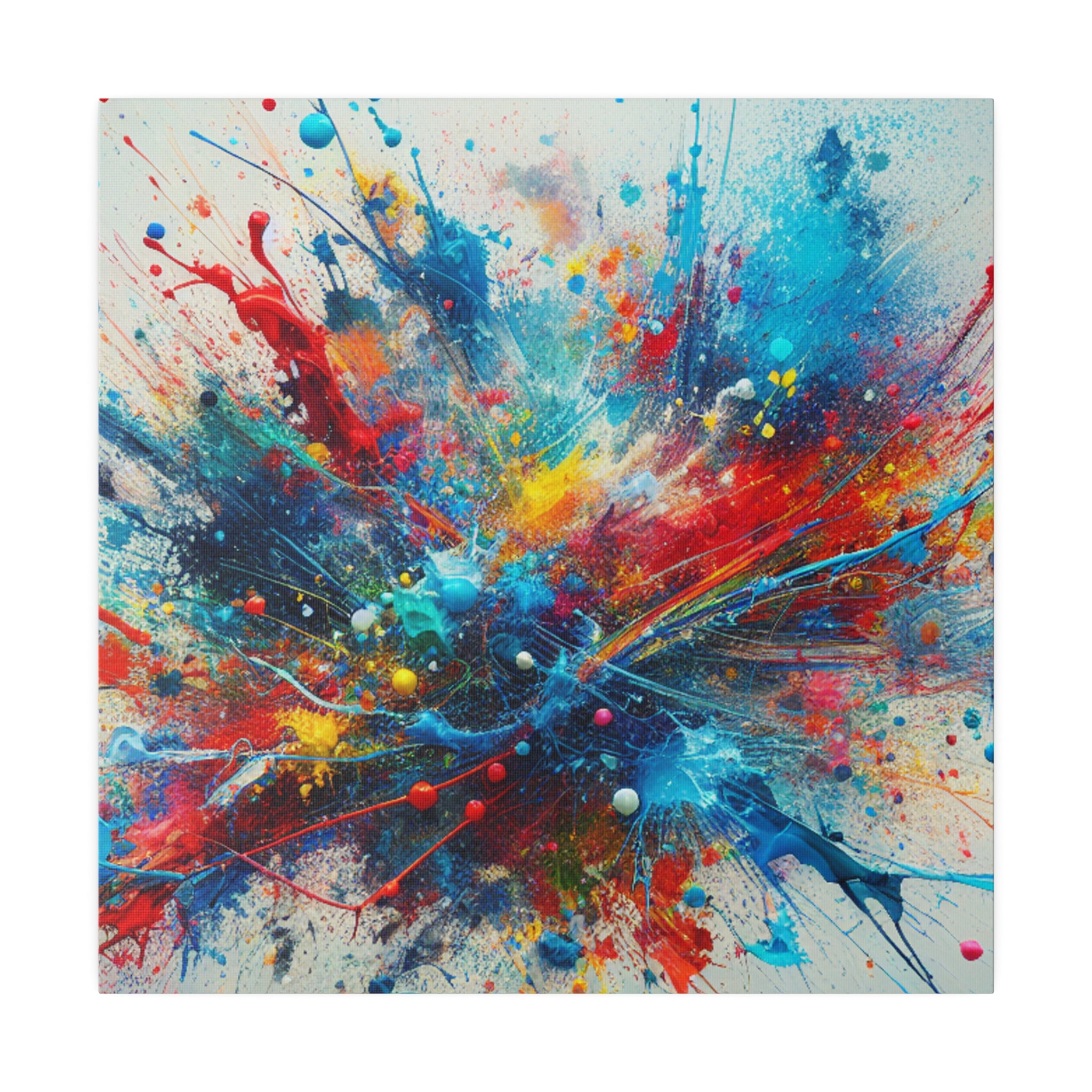 Bold Blue and Vibrant Red Splatter Explosion Abstract Wall Art Canvas