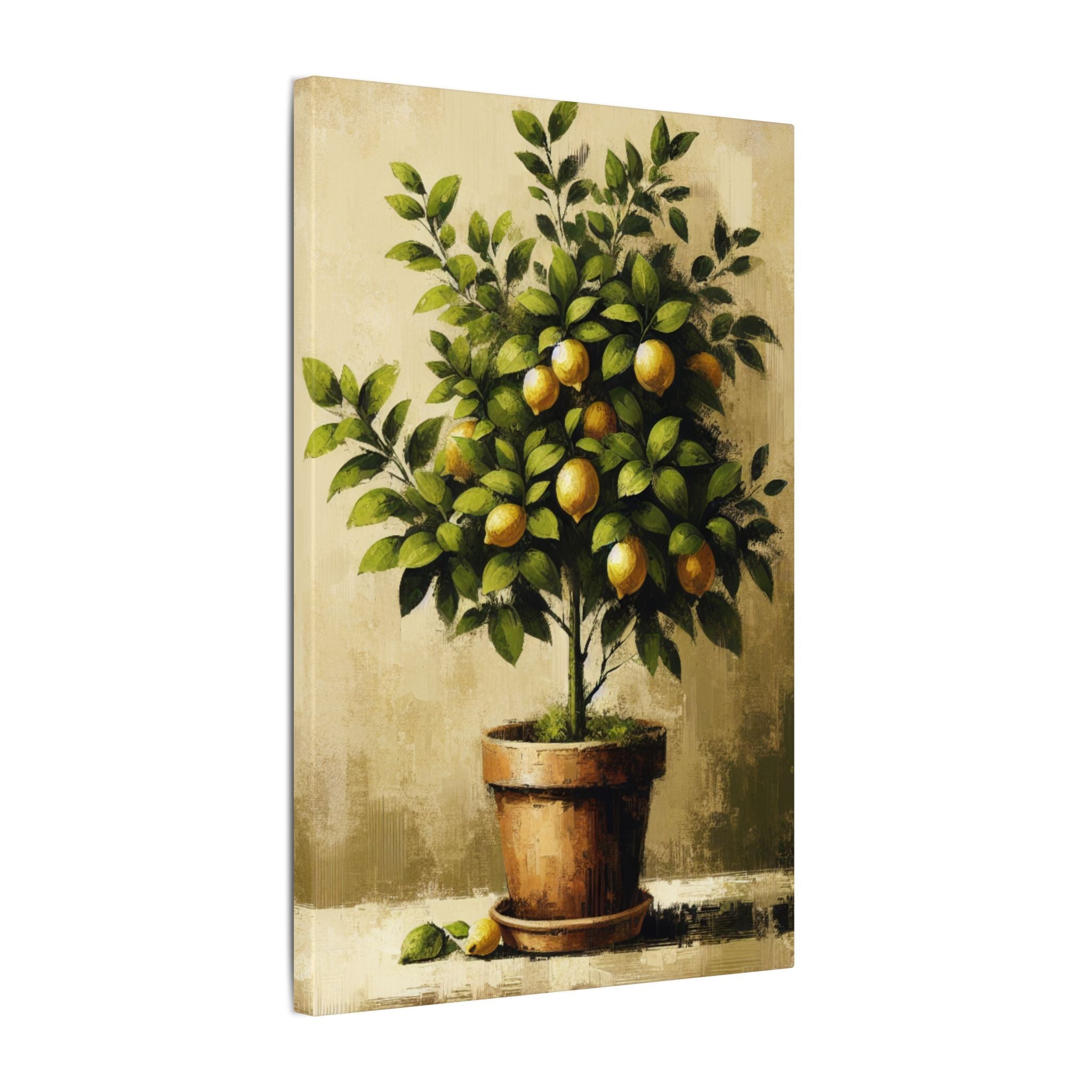 Rustic Lemon Tree In Pot Canvas