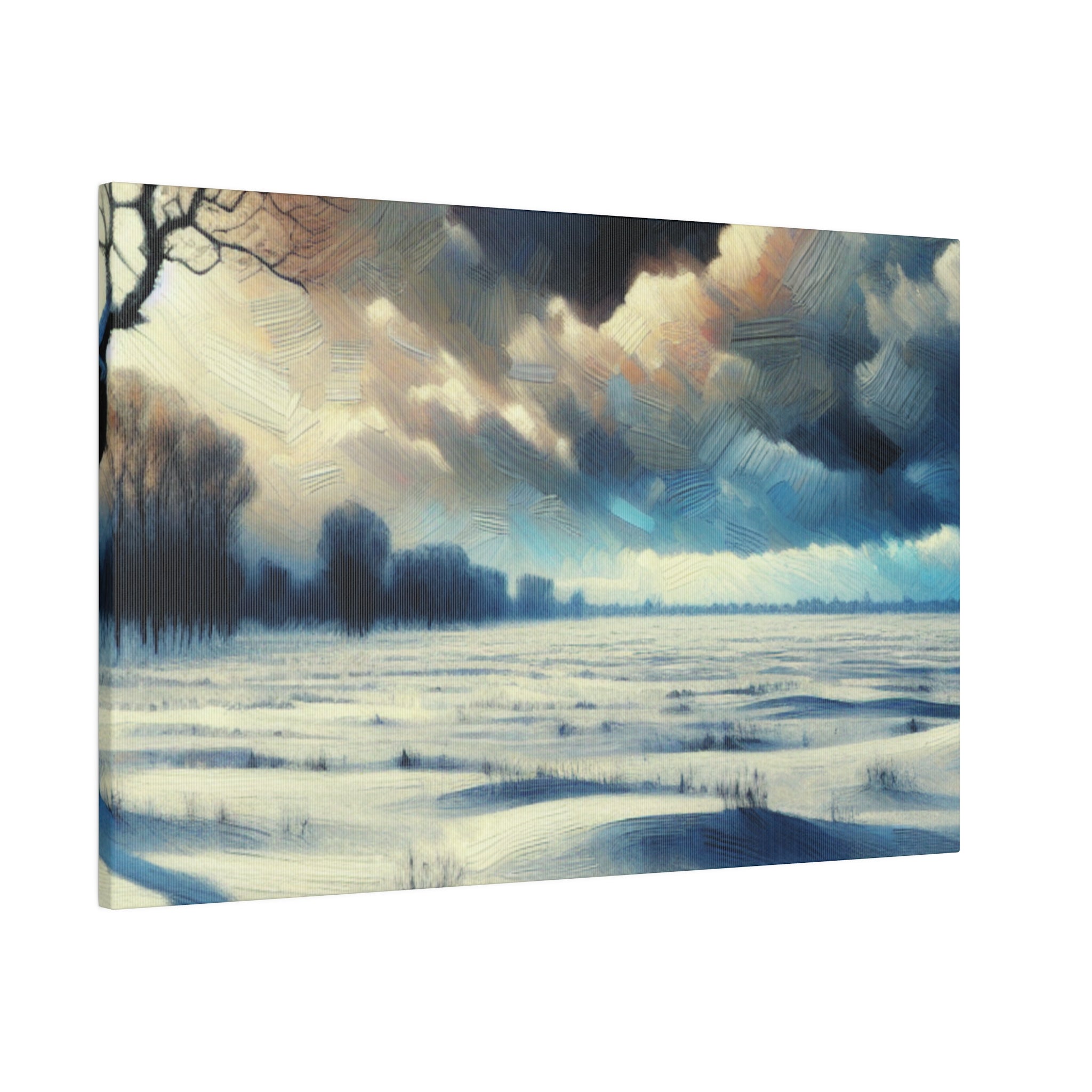 Snowscape Painting | Snowy Farmland Field Scene | Winter Artwork Canvas