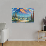 Majestic Peaks River Mountain Landscape Painting Canvas