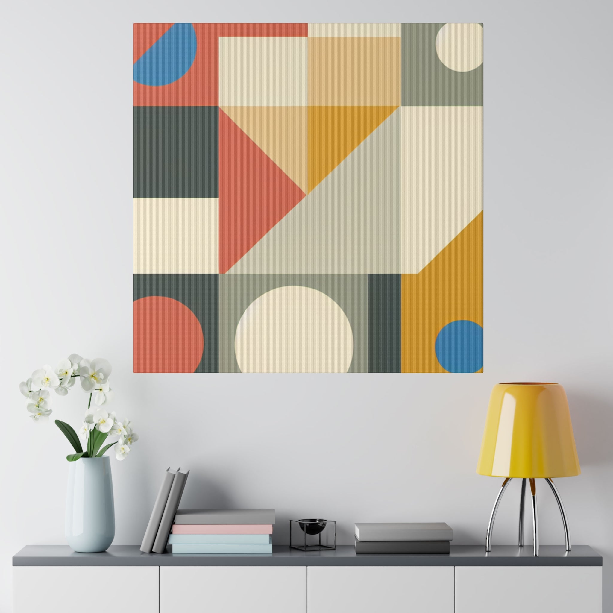 Red Yellow Beige Abstract Mid Century Modern Wall Art