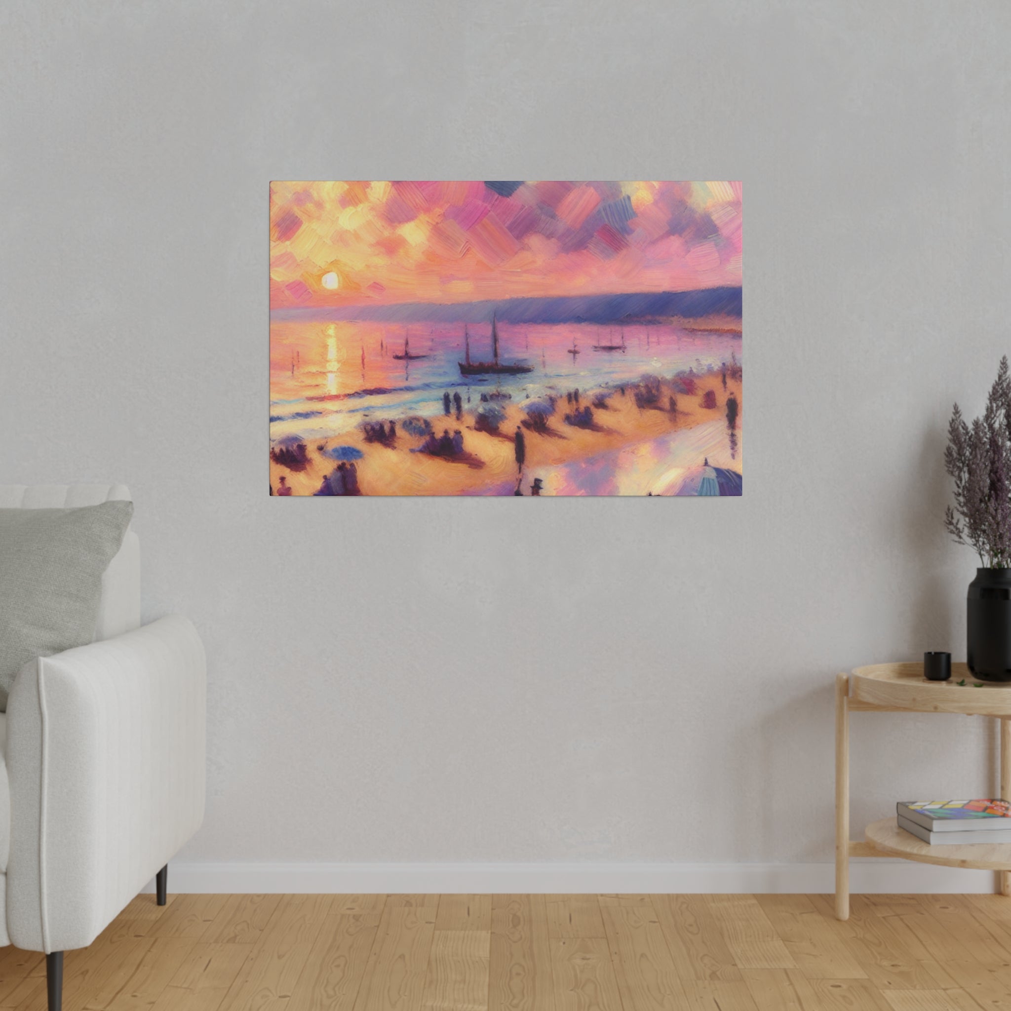 Serene Shorescape Pastel Colored Beach Painting Canvas