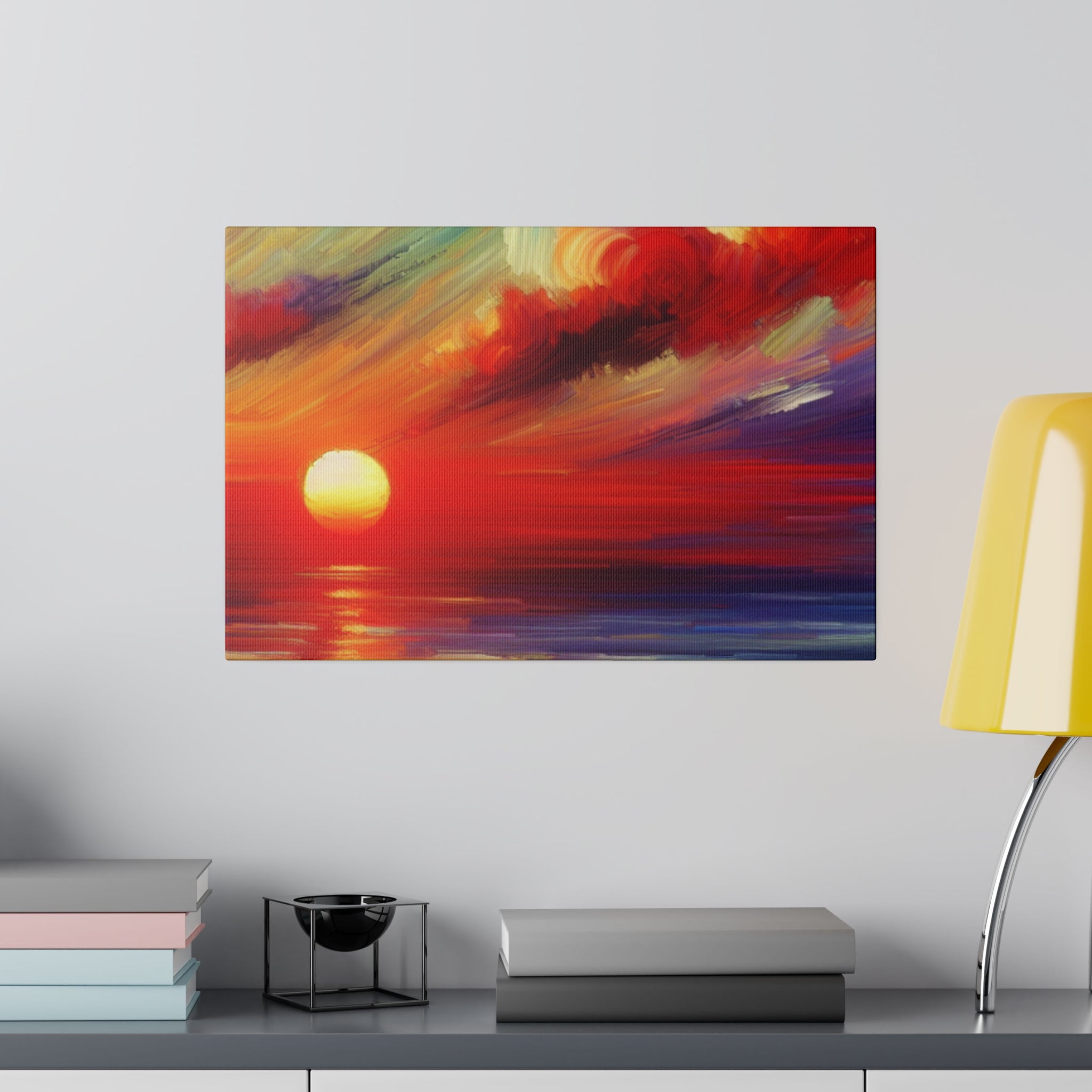 Ember Horizon Whispers Red Purple Sunset Painting Canvas