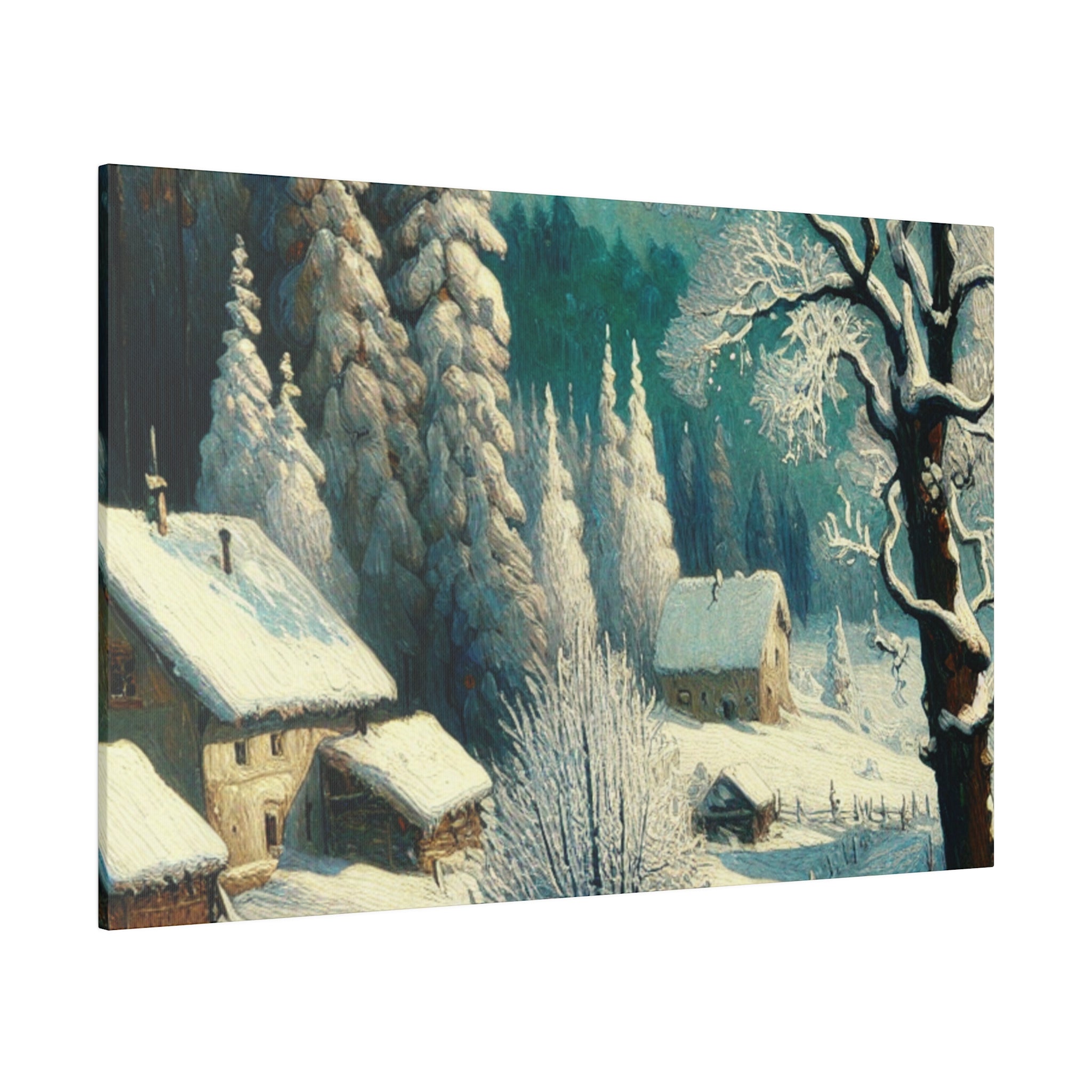 Frost-Kissed A Vintage Snowscape Impression Winter Painting Canvas