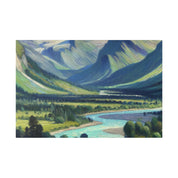 River Valley Mountain Landscape Painting Canvas