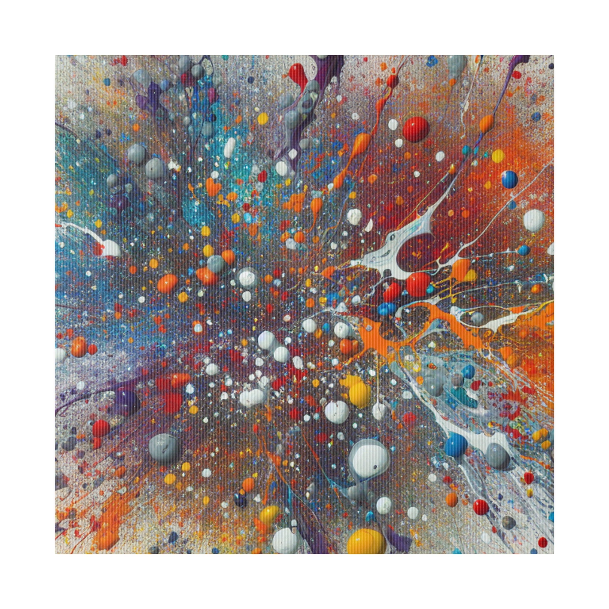 Vibrant Abstract Splatter Blue Red Yellow Black Hues Abstract Painting Canvas