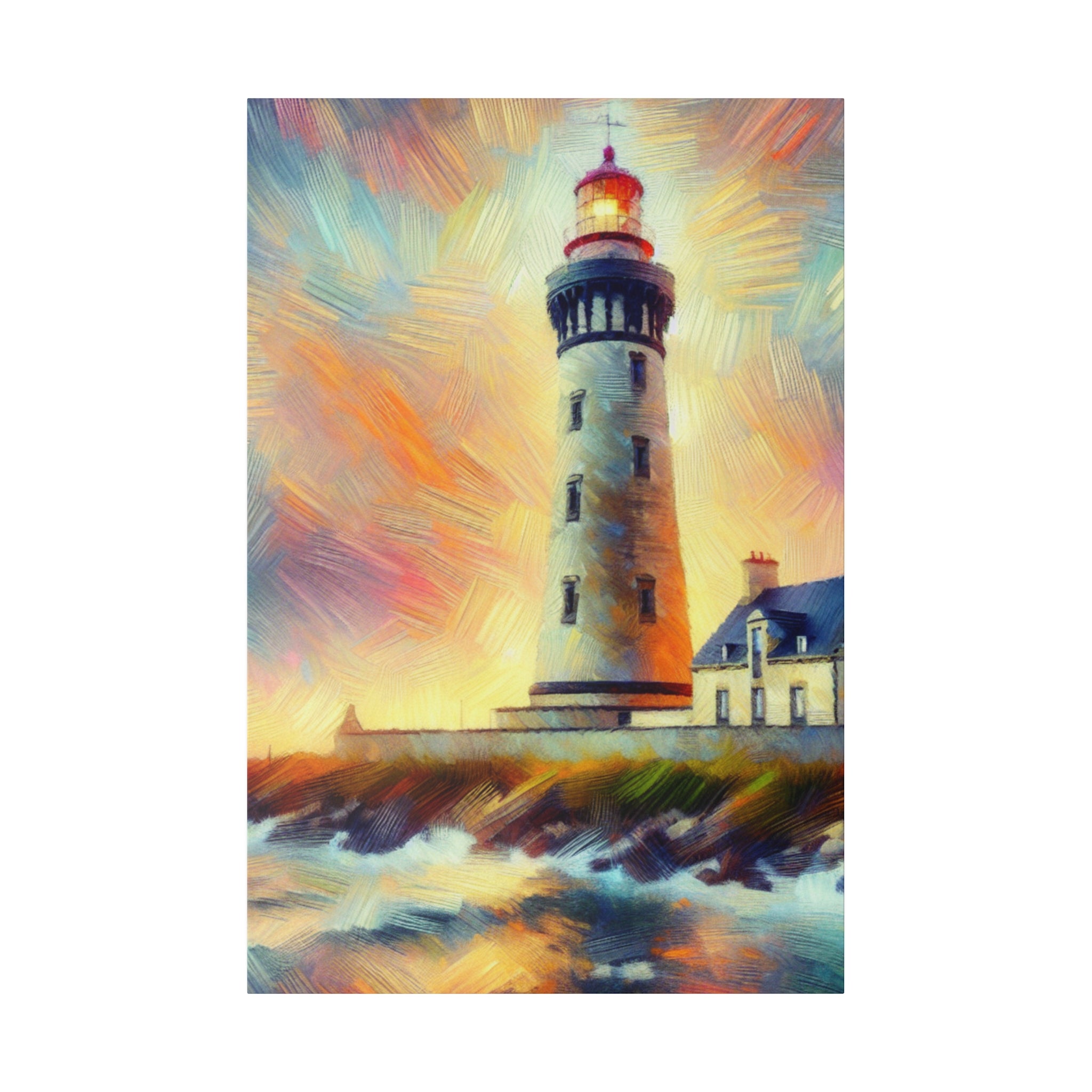 Luminous Beacon Coastal Wall Art Lighthouse Painting Canvas